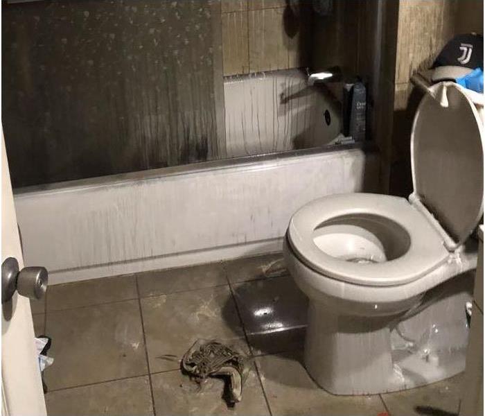 bathroom with extensive fire damage 