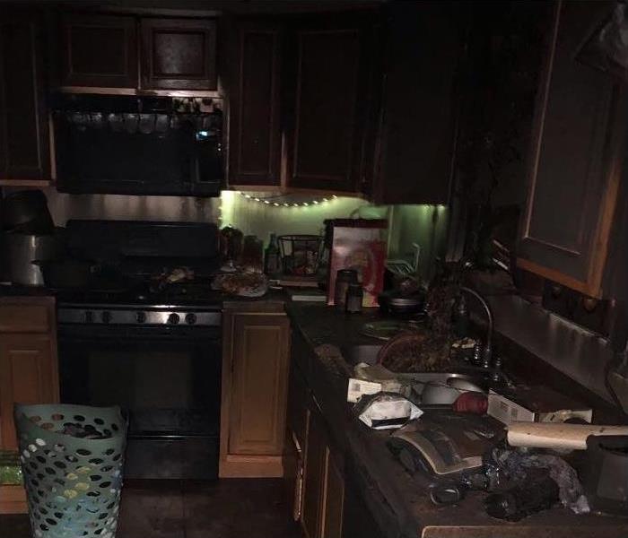 kitchen with fire damage 